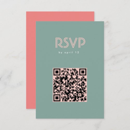 Modern Minimalist Pink Mint Wedding QR Code Online RSVP Card