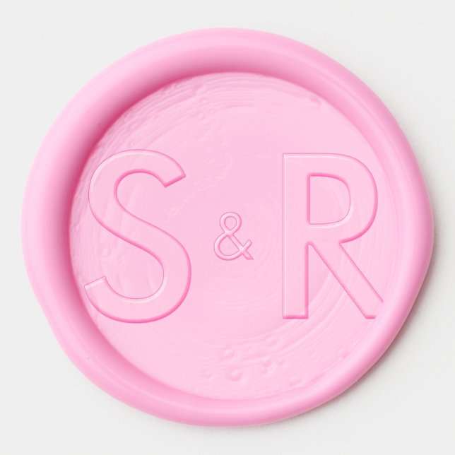 Modern Minimalist Pink Monogram Wedding Wax Seal Sticker (Front)