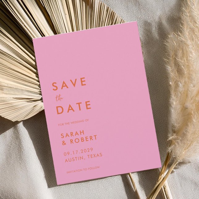 Modern Minimalist Pink Orange Wedding Save The Date (Creator Uploaded)
