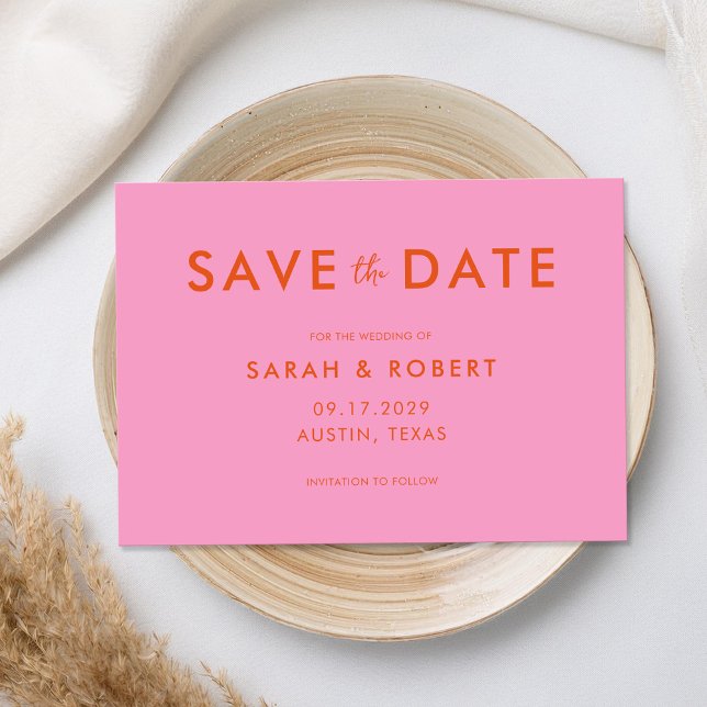 Modern Minimalist Pink Orange Wedding Save The Date (Creator Uploaded)