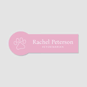 Modern Minimalist Pink Paw Print Veterinary Name Tag