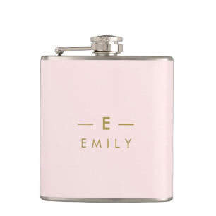 Modern Minimalist Pink Personalized Flask