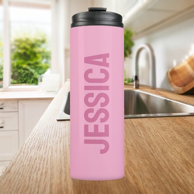 Modern Minimalist Pink Personalized Name Thermal Tumbler (Creator Uploaded)