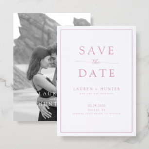 Modern Minimalist Pink Photo Wedding Save the Date Letterpress Photo Cards