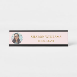 Modern Minimalist Pink Professional Custom Photo Desk Name Plate