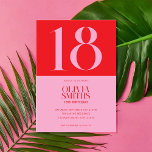 Modern Minimalist Pink Red 18th Birthday Invitation<br><div class="desc">Modern minimalist 18th birthday invitation featuring simple design with elegant chic typography in pink and red color.</div>