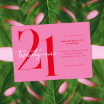 Modern Minimalist Pink Red 21st Birthday Invitation<br><div class="desc">Modern minimalist 21st birthday invitation featuring simple design with chic typography and elegant script.</div>