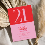 Modern Minimalist Pink Red 21st Birthday Invitation<br><div class="desc">Modern minimalist 21st birthday invitation featuring simple design with elegant chic typography in pink and red color.</div>