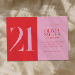 Modern Minimalist Pink Red 21st Birthday Invitation<br><div class="desc">Modern minimalist 21st birthday invitation featuring simple design with elegant chic typography in pink and red color.</div>