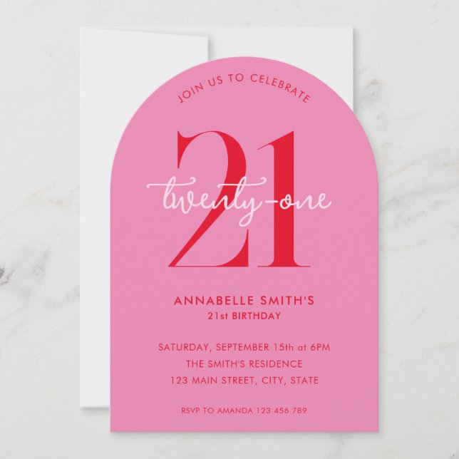 Modern Minimalist Pink Red 21st Birthday Invitation (Front)