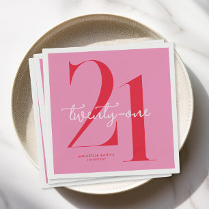 Modern Minimalist Pink Red 21st Birthday Napkins