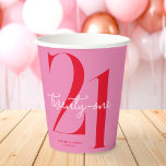 Modern Minimalist Pink Red 21st Birthday Paper Cups<br><div class="desc">Modern minimalist 21st birthday paper cups featuring simple design with chic typography and elegant script.</div>