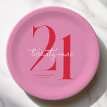 Modern Minimalist Pink Red 21st Birthday Paper Plates<br><div class="desc">Modern minimalist 21st birthday paper plates featuring simple design with chic typography and elegant script.</div>