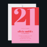 Modern Minimalist Pink Red 21st Birthday Postcard<br><div class="desc">Modern minimalist 21st birthday invitation postcard featuring simple design with elegant chic typography in pink and red color.</div>
