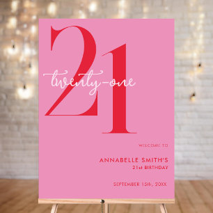Modern Minimalist Pink Red 21st Birthday Welcome Foam Board