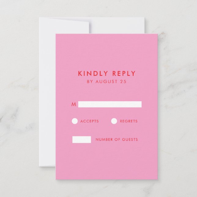 Modern Minimalist Pink Red Wedding  RSVP Card (Front)