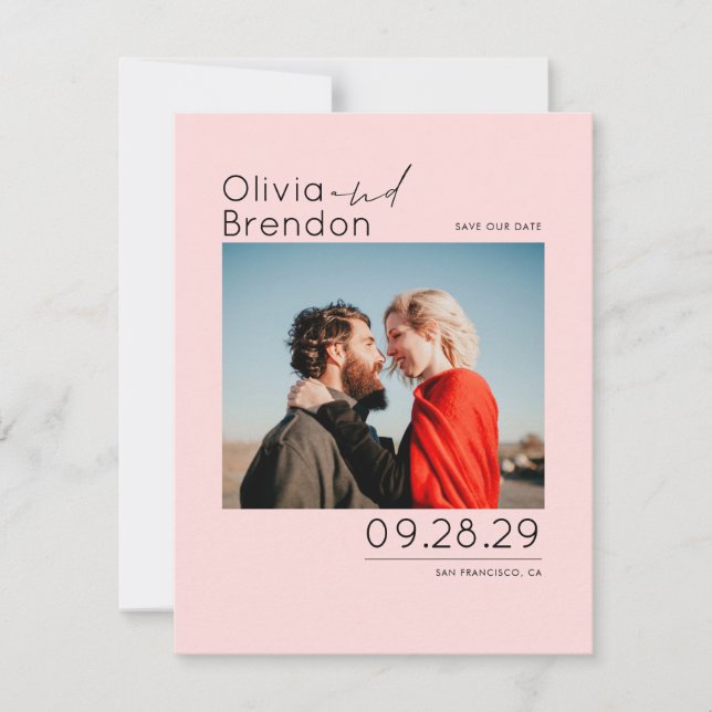 Modern Minimalist Pink Save the Date Photo (Front)