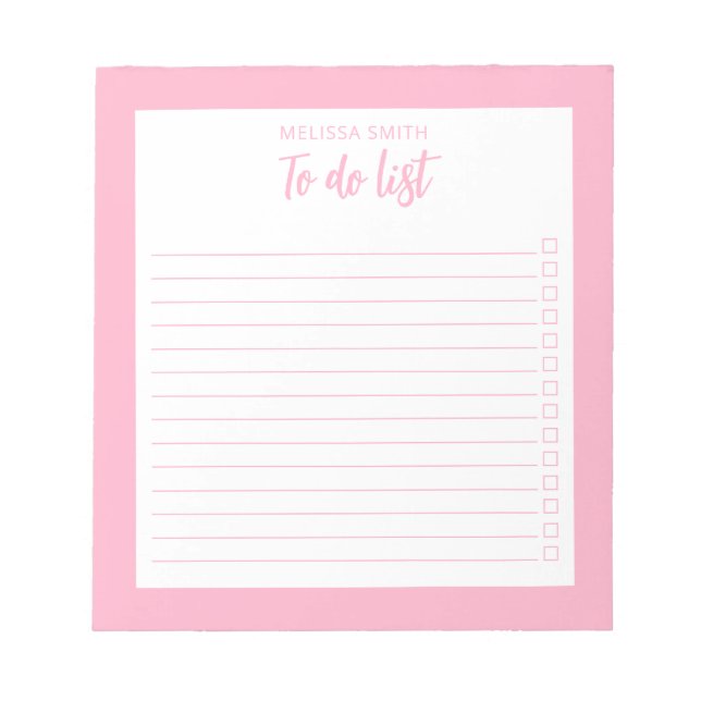Modern Minimalist Pink To Do List Notepad (Front)
