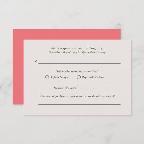 Modern Minimalist Pink Tropical Summer  RSVP Card