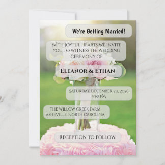 Modern Minimalist Pink Tulip & White Lilac Floral Invitation
