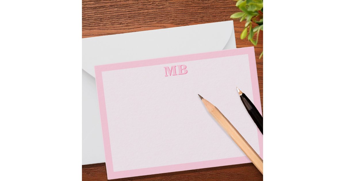 Modern Minimalist Pink Typography Initial Monogram Note Card | Zazzle