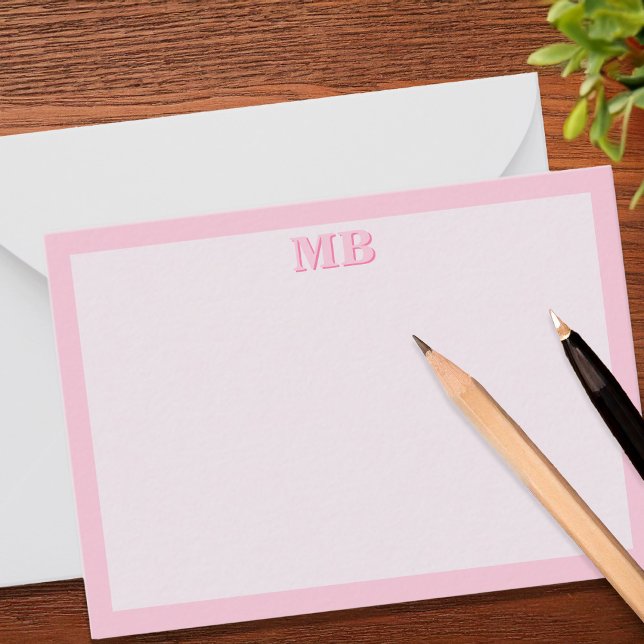 Modern Minimalist Pink Typography Initial Monogram Note Card (Creator Uploaded)