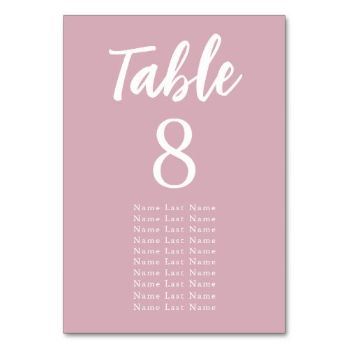 Modern Minimalist Pink Wedding Seating Assignment Table Number