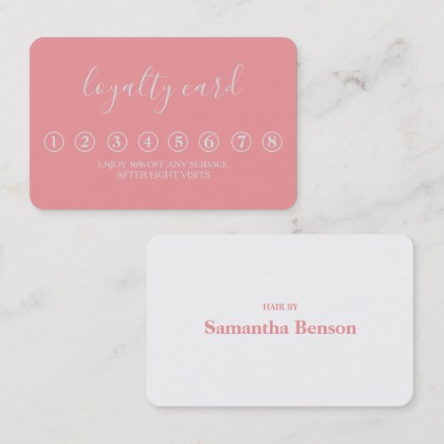 Modern Minimalist Pink & White Loyalty Card
