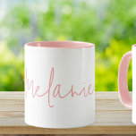 Modern Minimalist Pink White Mug Gift<br><div class="desc">Stylishly personalize this modern hand lettered mug with your custom name. A perfect gift for yourself,  friends and family.</div>