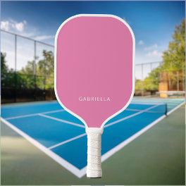 Modern Minimalist Pink White Personalized Name Pickleball Paddle