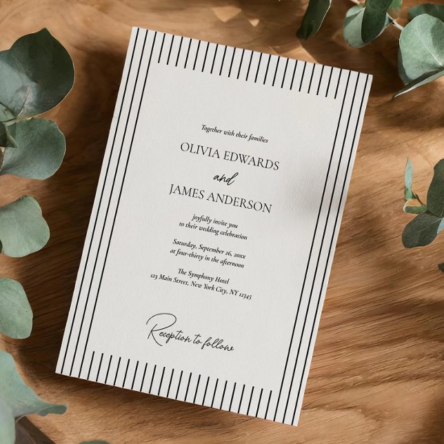 Modern Minimalist Pinstripe Wedding Invitation (Creator Uploaded)
