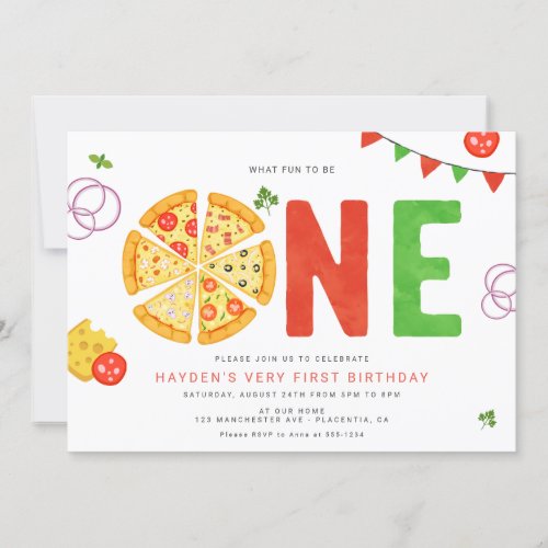Modern Minimalist Pizza Party First Birthday Invitation