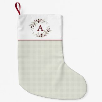 Modern Minimalist Plaid Holly Wreath Monogram