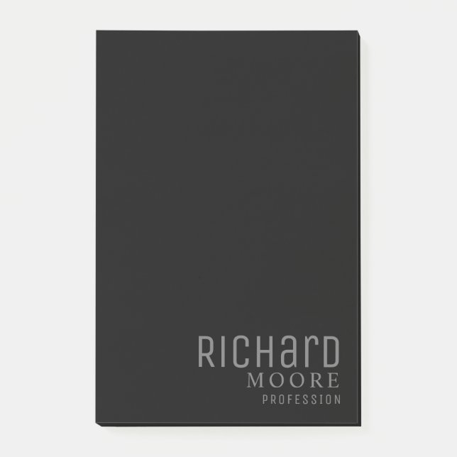 modern minimalist plain black white name post-it notes (Front)