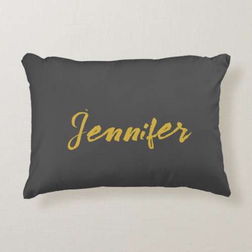 Modern Minimalist Plain Calligraphy Name Grey Gold Accent Pillow