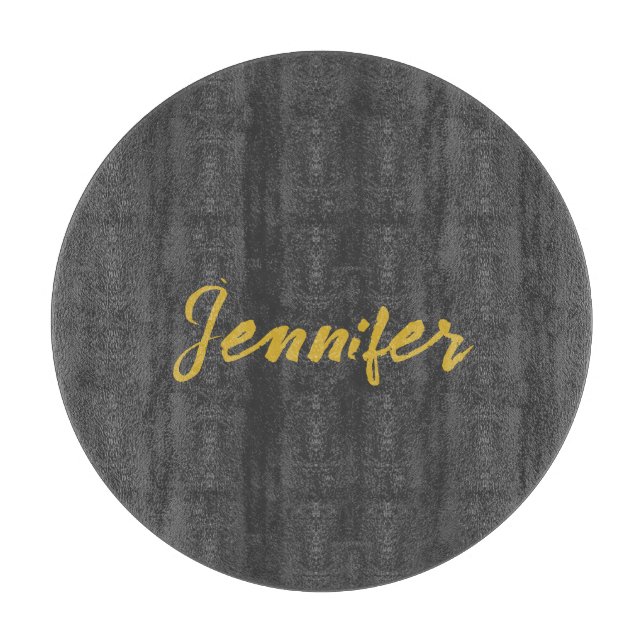 Modern Minimalist Plain Calligraphy Name Grey Gold Cutting Board (Front)