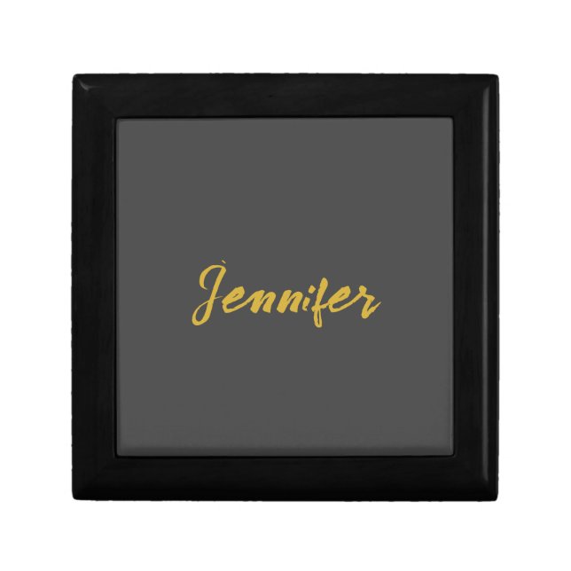 Modern Minimalist Plain Calligraphy Name Grey Gold Gift Box (Front)