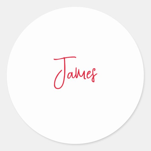 Modern Minimalist Plain Calligraphy Red White Classic Round Sticker