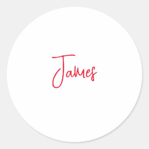 Modern Minimalist Plain Calligraphy Red White Classic Round Sticker