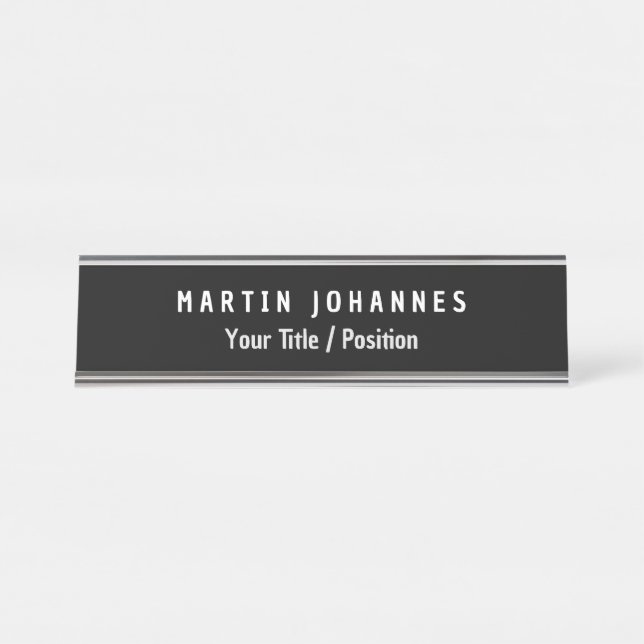 Modern Minimalist Plain Elegant Black & White Desk Name Plate (Front)