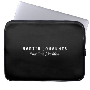 Modern Minimalist Plain Elegant Black & White Laptop Sleeve