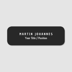 Modern Minimalist Plain Elegant Black & White Name Tag