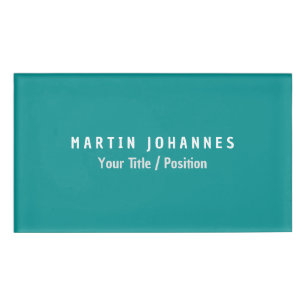 Modern Minimalist Plain Elegant Blue Green Name Tag