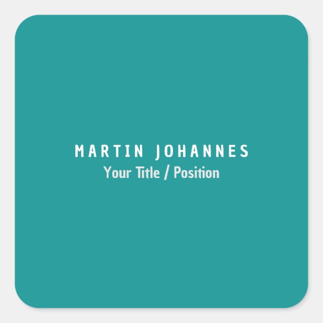 Modern Minimalist Plain Elegant Blue Green Square Sticker (Front)