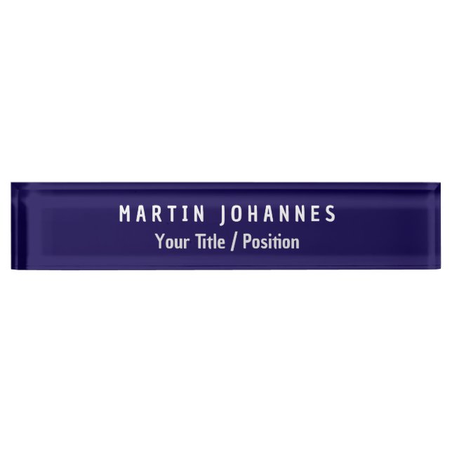 Modern Minimalist Plain Elegant Dark Blue Desk Name Plate (Front)