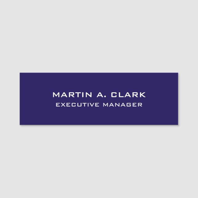 Modern Minimalist Plain Elegant Dark Blue Name Tag (Front)
