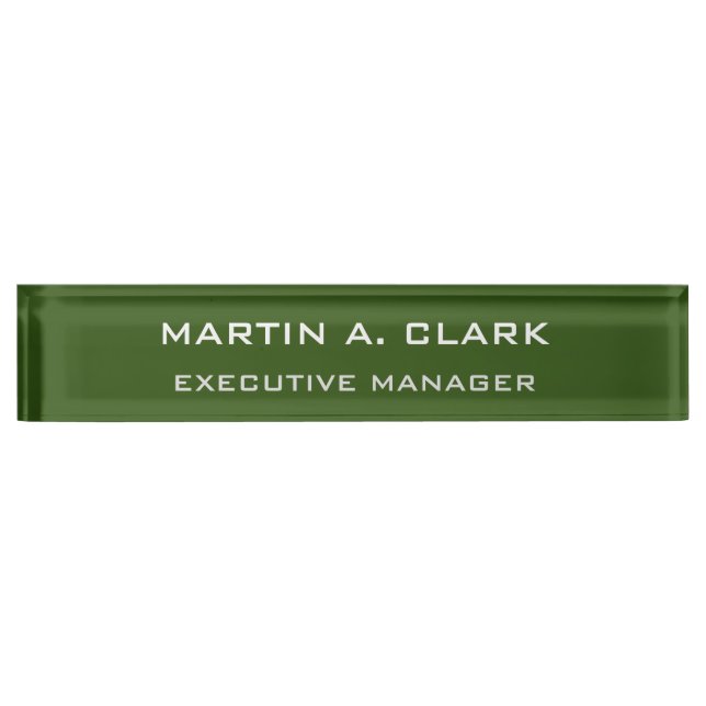 Modern Minimalist Plain Elegant Forest Green Desk Name Plate (Front)