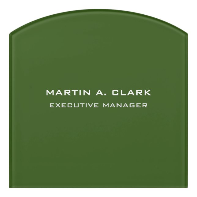 Modern Minimalist Plain Elegant Forest Green Door Sign (Contour Front)