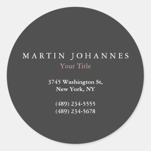 Modern Minimalist Plain Elegant Grey Classic Round Sticker