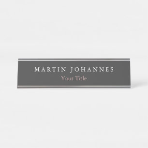 Modern Minimalist Plain Elegant Grey Desk Name Plate